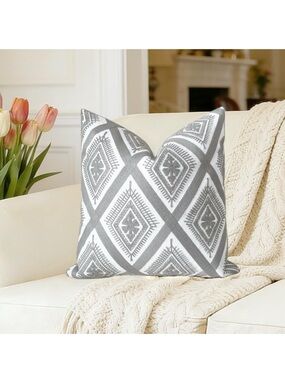 Geometric Diamond Throw Pillow Cover in Gray and White 18x18